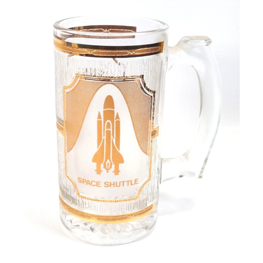 Kennedy Space Center NASA Space Shuttle Glass Beer Mug Stein 22K Gold Culver USA